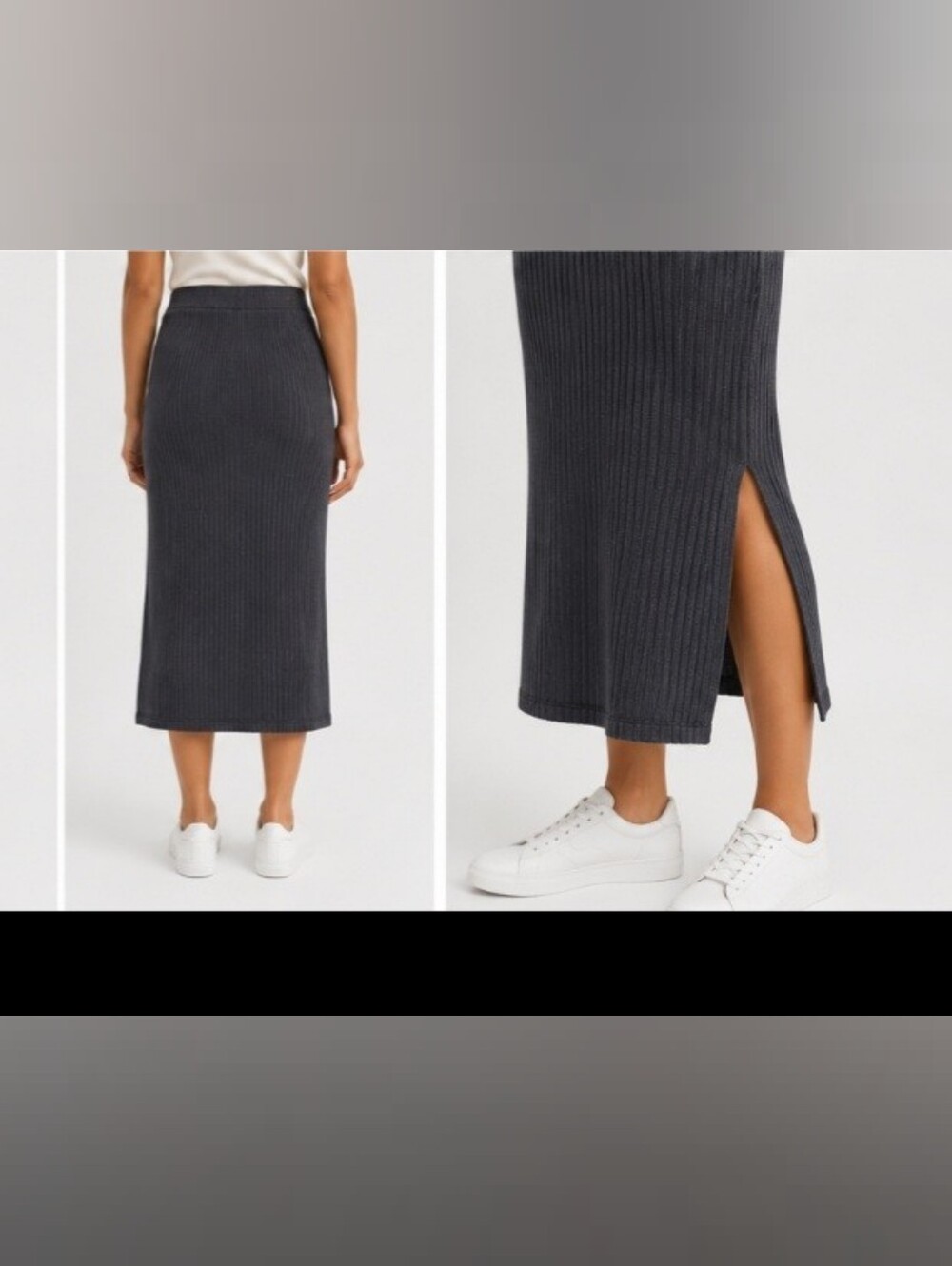 Calvin Klein Jeans gray sweater Ribbed knit banded waist midi skirt size XL new
